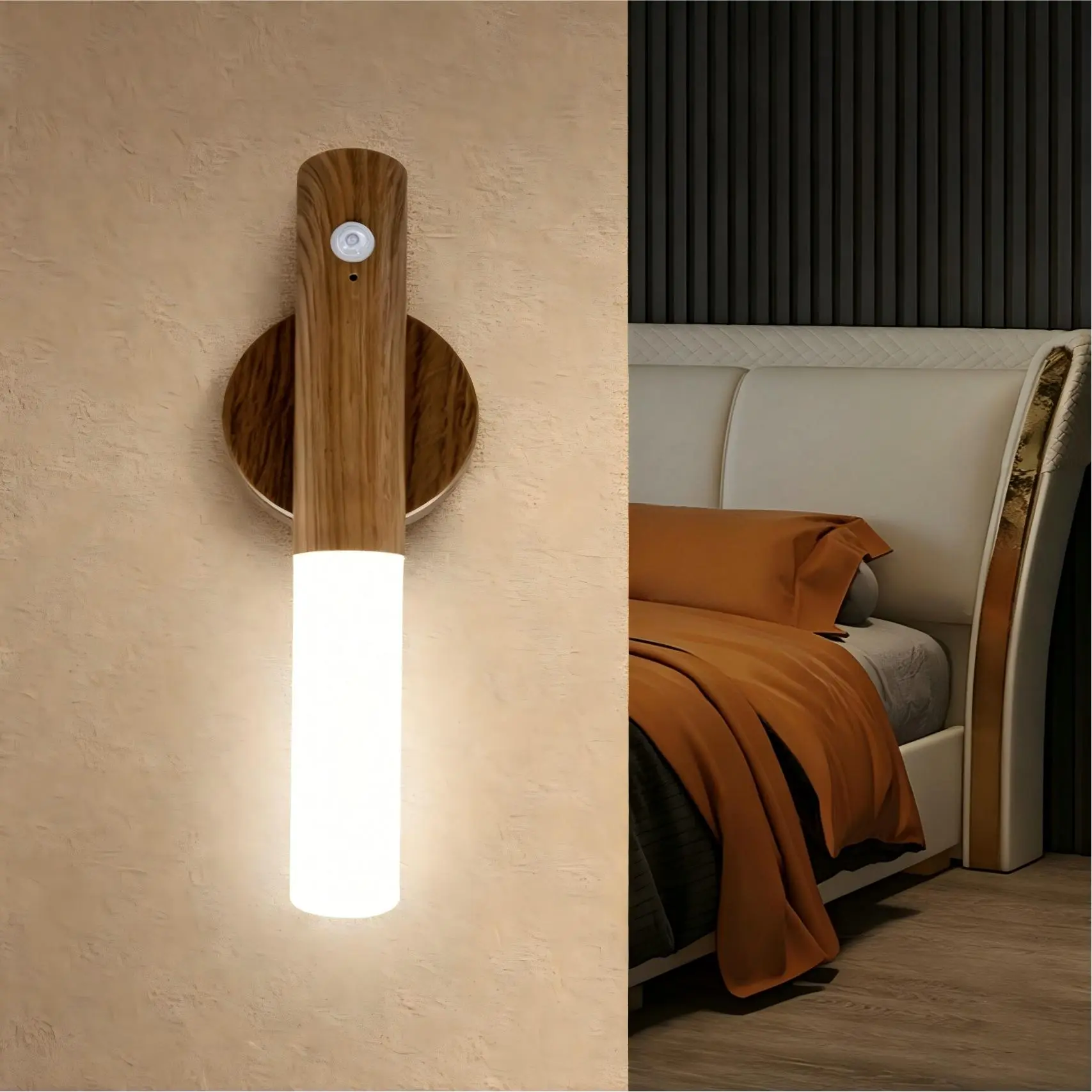 Motion Sensor Night Light | Rechargeable Magnetic Wall Lamp with 3 Color Modes, No Wiring Needed for Bedroom/Hallway