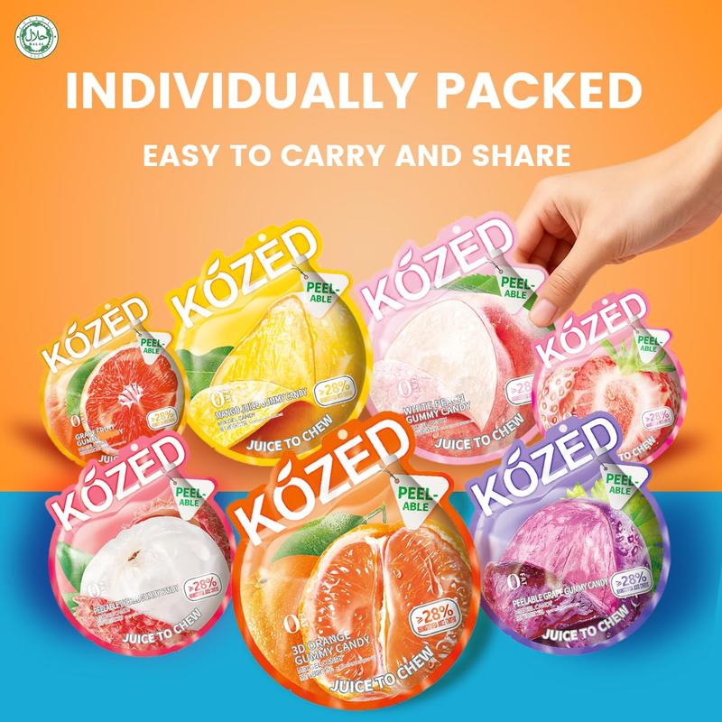 Happy Global Kozed Peelable Gummy Candy 7 Mixed Flavors Variety Pack, Fun Fruity Role Party Snack, Chewy Sweet Treat with Juicy Flavor,Halal-Certified Holiday Gifts