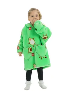 Super Soft Knitted Fabric Cute Bomb Avocado Print Series, Long Sleeve Loose Fit Home Wear, Fall & Winter Loungewear, Cozy Hooded Blanket