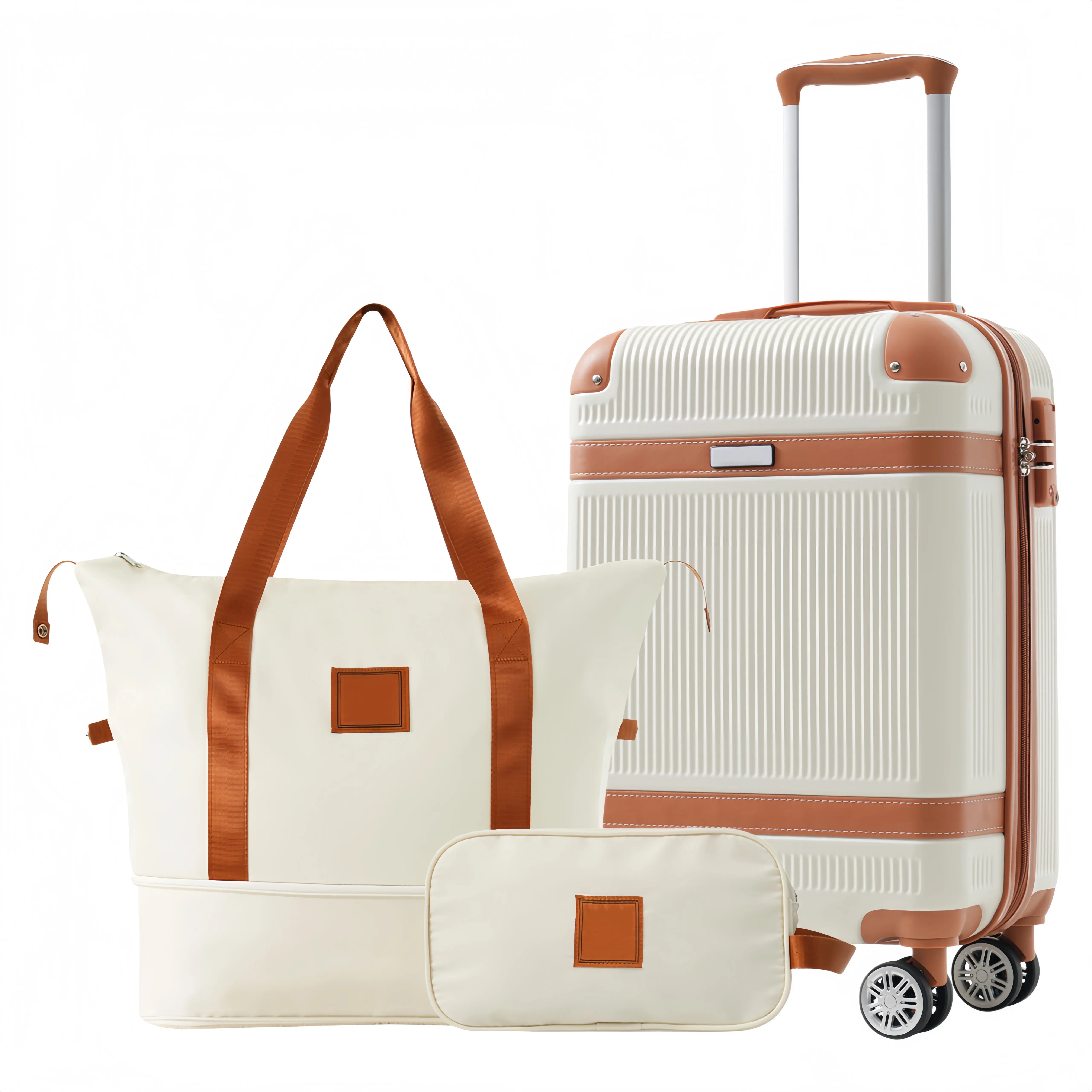 Unisex 3-Piece Luggage Set - 20" Vertical Stripe ABS Hardside Carry-On with Spinner Wheels, TSA Lock, Travel Duffel Bag and Toiletry Case, Sturdy Abs Luggage