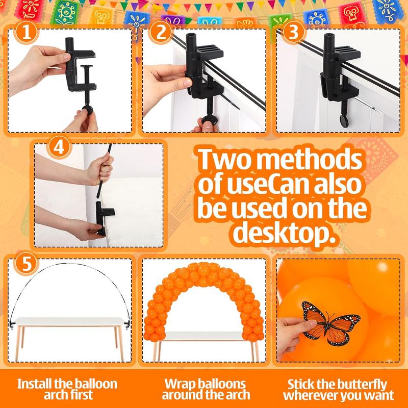 Dia De Los Muertos Decorations Set 12ft Day of The  Marigold Balloon Arch Stand Kit 100 Balloons 2 Balloon Stands Water Fillable Bases 12 count  Butterfly Decor for Dia De Los Muertos Altar Decor