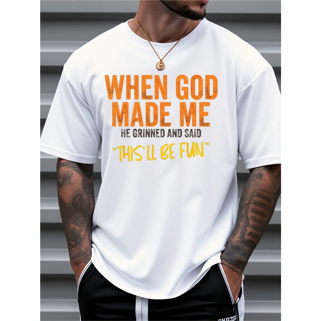 Mens Clothes, T Shirts For Men, Casual Style Design With Print, 100% Pure Cotton Fabric, When God Made Me He Grinned And Said This'Ll Be Fun, Loose Fit, Comfortable And Breathable, Perfect For Daily And Outdoor Wear In Summer