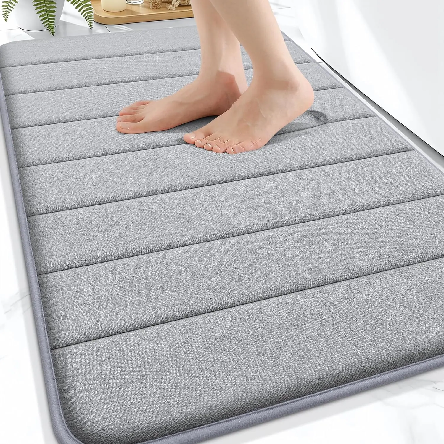 Memory Foam Bath Mat 30x20, Super Soft Absorbent Bathroom Rugs, Quick Dry, Machine Washable Shower Floor Rugs, Bathmat Carpet, Bathroom Home Decor Accessories, Grey