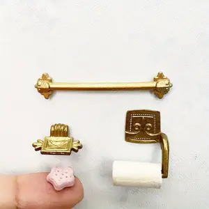 4-Piece Gold Baroque Style Bathroom Towel & Soap Holder Set 1:12 Miniature Furniture Dollhouse Decor with Fine Details, Perfect Christmas Gift