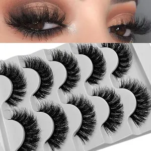 Thick & Curly False Eyelashes, 5 Pairs Natural Look Eyelash Extensions, Fluffy 3D Fake Eyelashes, High Quality Eyelashes for Women and Girls Eye Makeup Enhancement, Individual Lash Extension