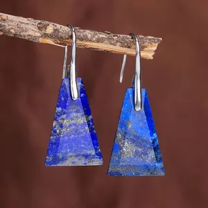 Natural Lapis Lazuli Drop Dangle Earrings Natural Dark Blue Gemstone Women VIntage Jewelry Handmade Gifts