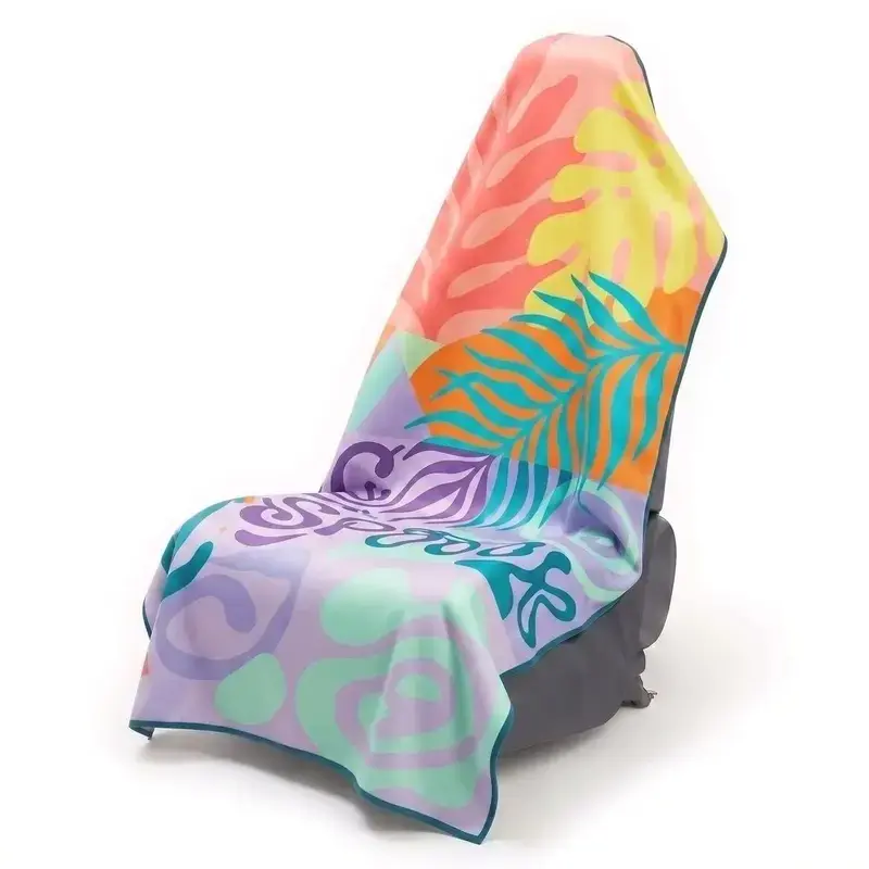 Abstract Tropical Car Seat Cover Towel, Color Block Leaf Print Auto Seat Protector, Universal Interior Seat Wrap, Soft Quick-Dry Washable Cover for Cars, SUVs & Trucks