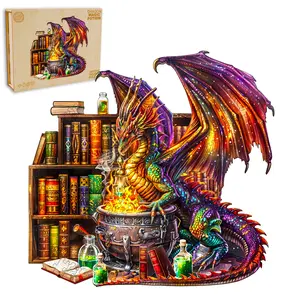 Dragon Magic Potion Wooden Jigsaw Puzzle for Adults and Kids Unique Shape Animal Wood Puzzles Challenging Puzzle, Family Game Creative Gifts，Laser-Cut Durable HDF Wood Puzzle