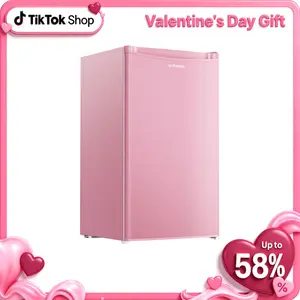 Upstreman mini fridge 3.2 Cu.Ft with Freezer Compact Single-Door Fridge for Dorm Office Bedroom BR321 Adjustable Temperature Thermostat Energy-Efficient Quiet Operation Pink