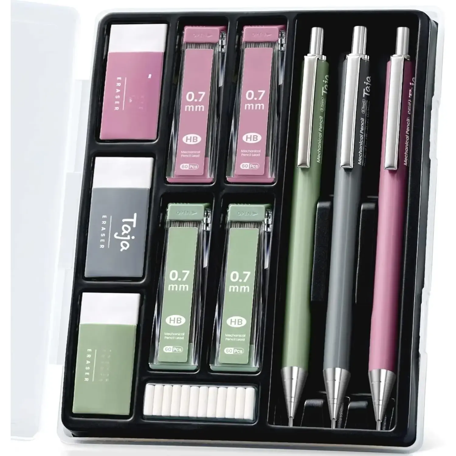 Aesthetic 0.7mm Mechanical Pencil Set with Case – 3 Vintage Mechanical Pencils, 4 Tubes HB #2 Lead Refills, 3 Erasers & 12 Eraser Refills, Cute Pencil Kit for Back to School Stationery Supplies