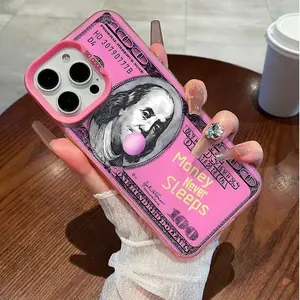 1pc Pink, Money, Quote Pattern Silver Laser Mobile Phone Case, Laser IMD Mobile Phone Case, Suitable For All Models Of Apple Mobile Phone Cases, Can Be Used For Mobile Phone Cases