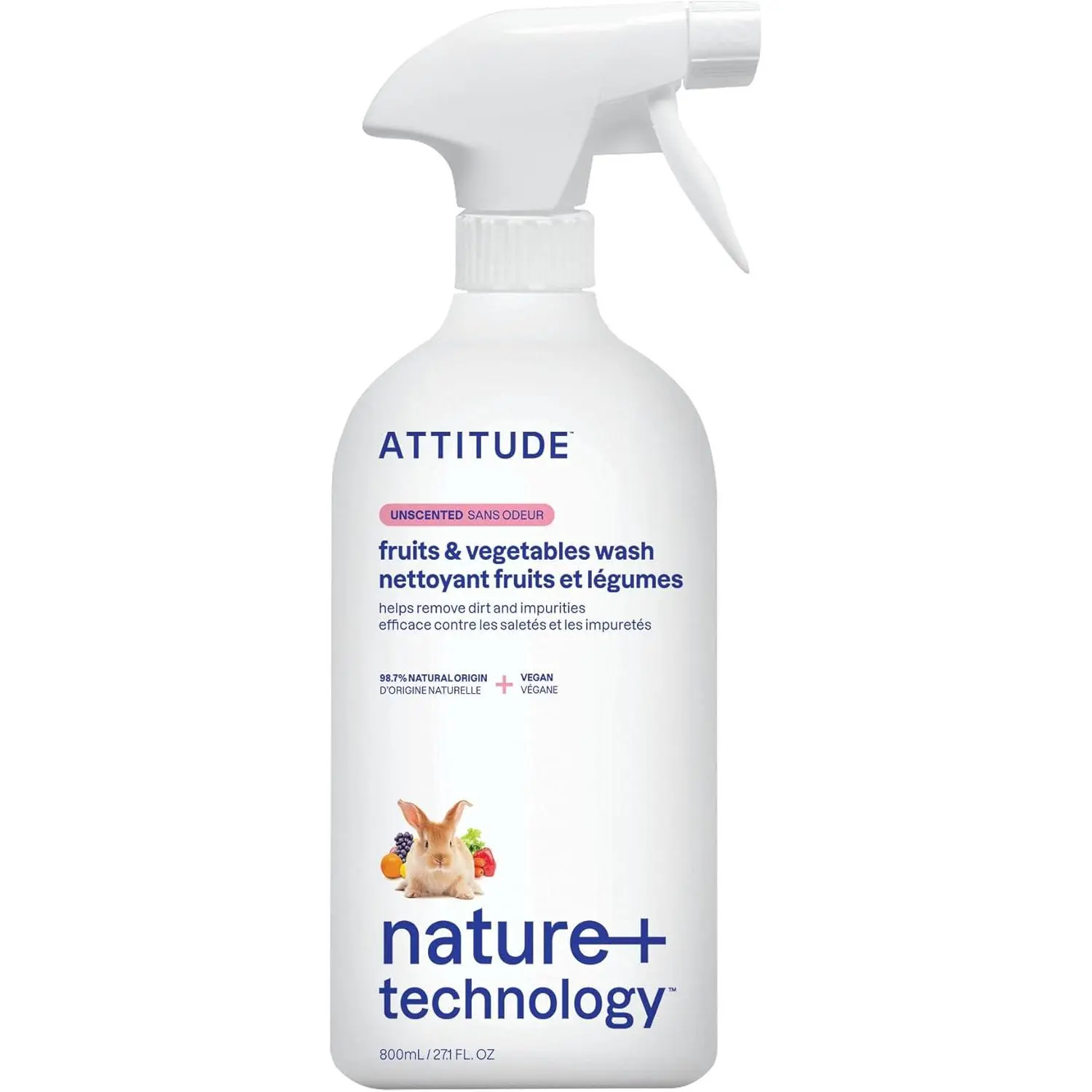 ATTITUDE Fruit & Vegetable Wash Spray, Unscented, Mineral-Based Produce Cleaner