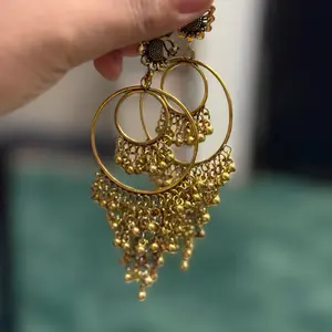 Gold color Hoop Earrings with Dangling Beads for Women's Fashion Jewelry