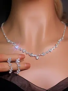 Elegant Bridal Necklace Earrings Set, Glamour Set, Rhinestone Wedding Jewelry, Fashion Design, Perfect Gift for Birthday & Special Occasions