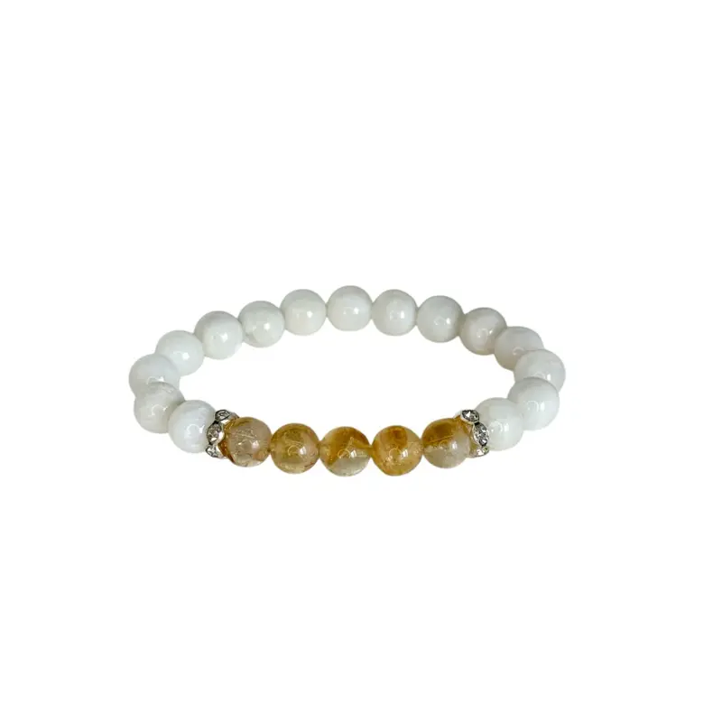 Citrine & Moonstone Radiant Glow Gemstone Bracelet with Orange, White Beads, Natural Beads, Comfortable Design
