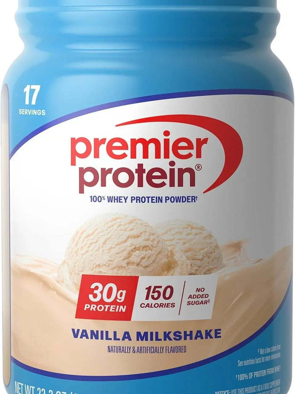 Premier Protein Powder, Vanilla, 100% Whey, 30g High Protein, 17 Servings | No Added Sugar, Supports Muscle Health, Soy & Gluten-Free, 1.5 lb