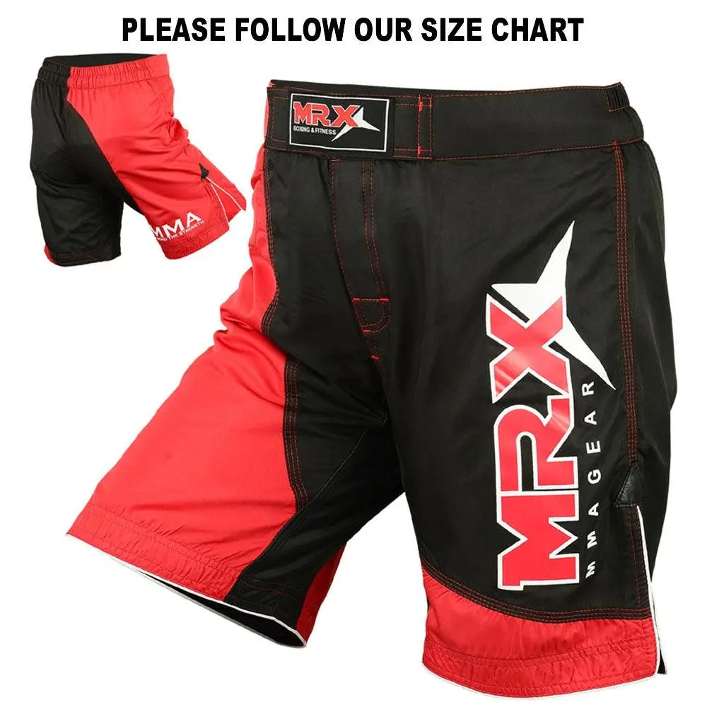Men's Martial Arts Fight Shorts - Heavy-Duty Micro Polyester Active Wear for Male Competition, 4-Way Stretch Fabric, Hook-and-Loop Closure, 3-Needle Stitching Seams, Drawstring, Best Screen Printed Logos, Embroidered Front Belt Flap, Heavy‑Duty Fabric
