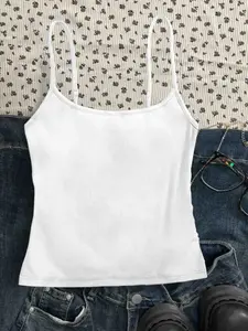 Youth solid color knitted suspender bottom top, beautiful and comfortable, can be worn in spring, summer, autumn, winter, versatile style, casual fit, machine washable and dry cleanable