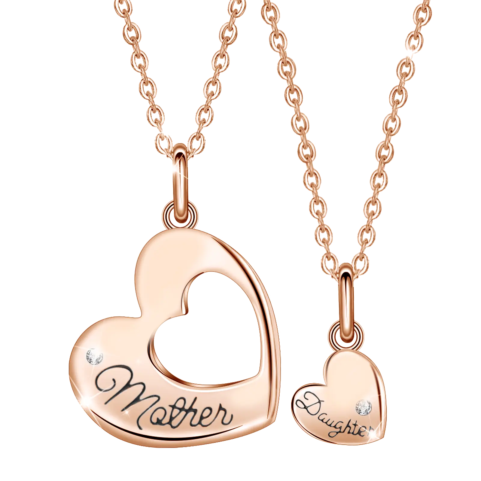 EUDORA S925 Harmony 'Mother & Daughter' Heart Pendants, Luxury Cubic Zirconia Necklace Set, Meaningful Jewelry Gift, Heartfelt Birthday & Holiday Gift