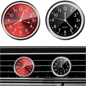 2 PCS Stick-on Dashboard Car Clocks, Mini Analog Quartz Luminous Air Vent Clocks, Self-adhesive Automotive Vent Clocks for Vehicle Dashboard Decoration (Red + Black)