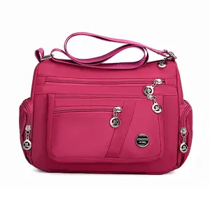 Multifunctional Women's Multi-layer Crossbody Bag Durable Nylon Shoulder Bag for Mom with Zip Closure and Multiple Pockets Design