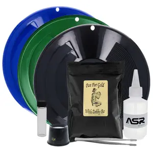 ASR Outdoor 3oz Gold Paydirt Beginner  Gold Panning Kit with 10" Dual Riffle Gold Pan, Gold Snuffer, Glass Collection Vials, and Gold Paydirt