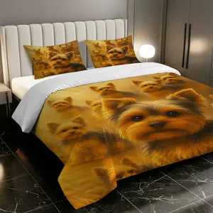 3PCS Duvet Cover Set, 1 Duvet+2 Pillowcases(Without filler), Yorkshire Terrier Pet Cute Furry Animal Dog theme, Halloween bedding set, Suitable for decoration Home Bedroom Living Room Hotel.