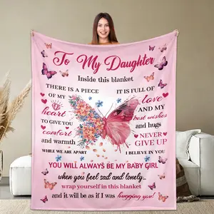 To My Daughter Floral Throw Blanket, Flannel Soft Cozy Warm Comfortable Lightweight Portable, Gift for women Daughters, Birthday Graduation Women’s Day, Loving Inspirational Sentimental