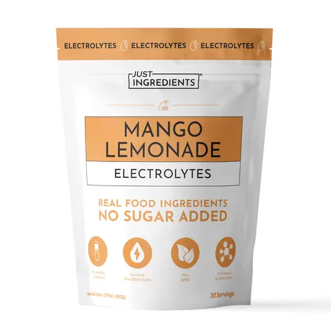 Just Ingredients Mango Lemonade Electrolytes - 30 Servings - Supports Daily Hydration, Electrolyte Balance & Muscle Recovery* - 3:1 Potassium-to-Sodium Ratio - Drink Mix - Coconut Water, Sea Salt, Trace Minerals