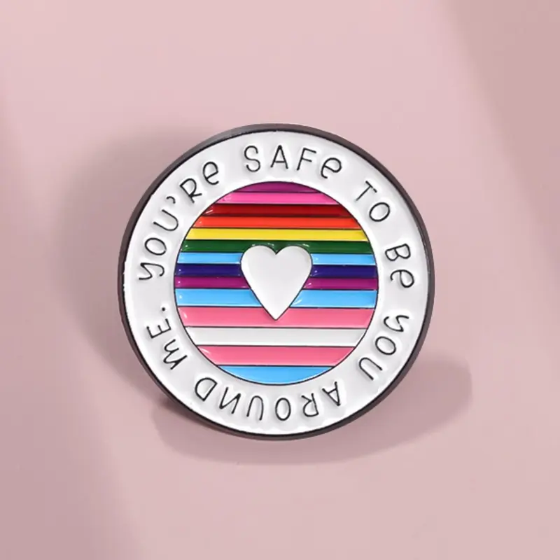 Love Heart & Letter & Colorful Stripe Design Brooch, Clip, Durable Metal Pins, Cute Round Shaped Clothes Brooch, Fashion Accessory for Women & Men, Men Accessories Jewelry, Striped Brooch, Fashionable Brooch, Alloy Brooch, Fashion Lapel Pin