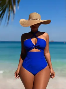 2026 Drawstring One-piece Women Swimsuit NewSwimwear Female High Waisted Bikini BandeauHalter Bathing Suit Swimming for Monokini Women's Slimming Tie Knot