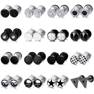MILACOLATO 16 Pairs Fake Gauge Earrings for Men Women Stainless Steel Stud Earrings Cheater Fake Ear Plugs Faux Gauges Earrings Ear Tunnel