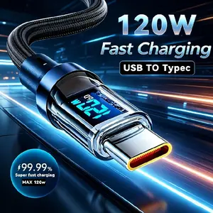 120w Super Fast Charge Type-C Data Cable, Real-Time Power Display, Compatible with Apple, Xiaomi, Samsung, Huawei, USB Charging Cable