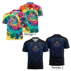 Grateful Dead Dancing Bears Rainbow  Men's V-Neck Jersey - Psychedelic Hippie Rock Band Performance Apparel - Breathable Short Sleeve Festival Shirt for Deadheads