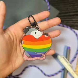 Pride Heart Possum Acrylic Keychain | Rainbow LGBTQ Charm, Love Is Love, Hearts, Gay Pride Flag, Gay Possum Keychain bling keyrings and epoxy keychains