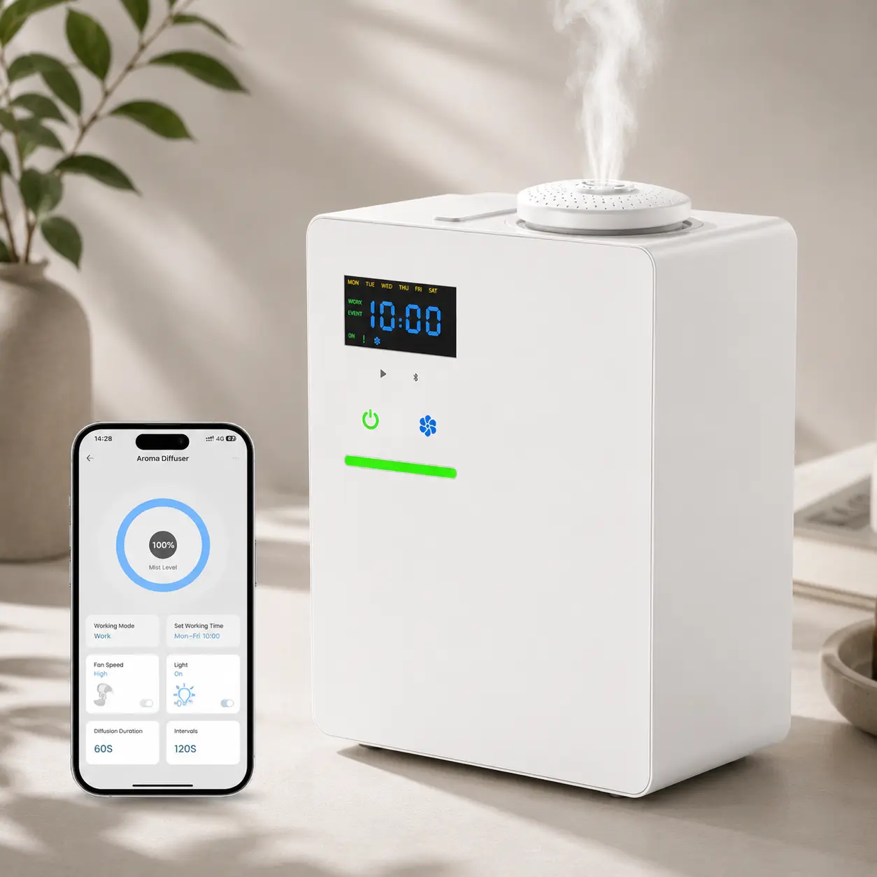 XEITIN Waterless Essential Oil HVAC Fragrance Diffuser, 5000 Sq.Ft Coverage, 200ml Cold Air Scent Machine with Bluetooth Control, Quiet No-Heat Humidifier for Home, Office (White)