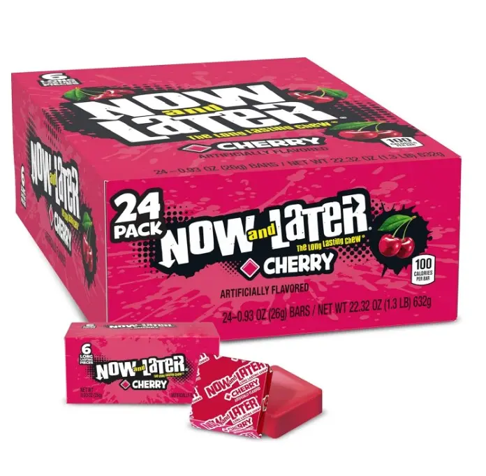 Now & Later Candy, Cherry Flavor, 0.93 Ounce Bars (Pack of 24) | Chewy fruit candy, cherry flavor, individually wrapped, lunchbox, party favors, sharing, on-the-go