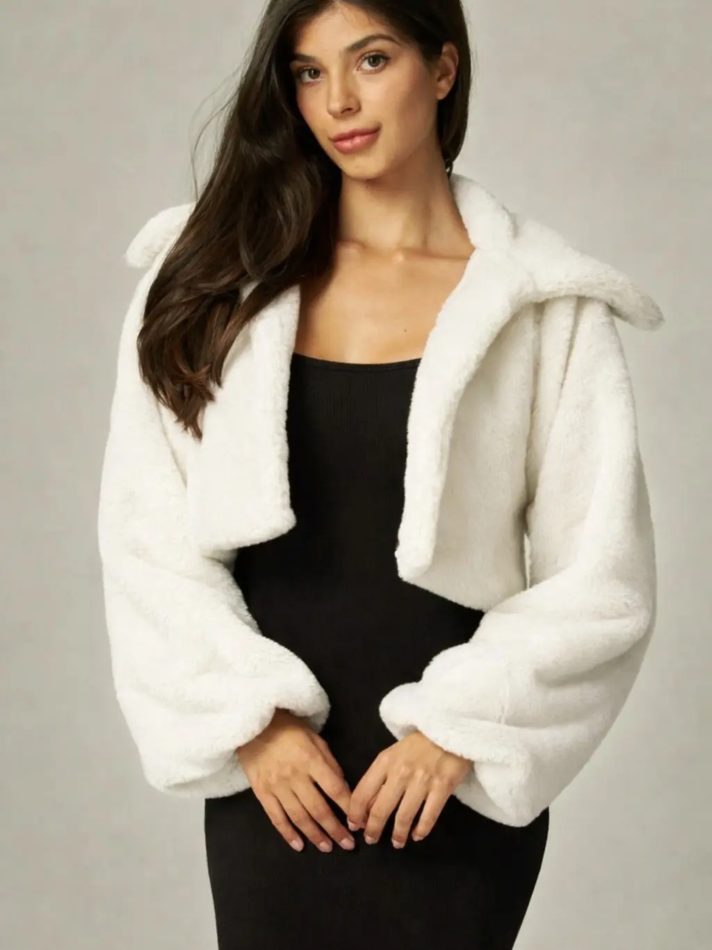 White Plush Cropped Jacket