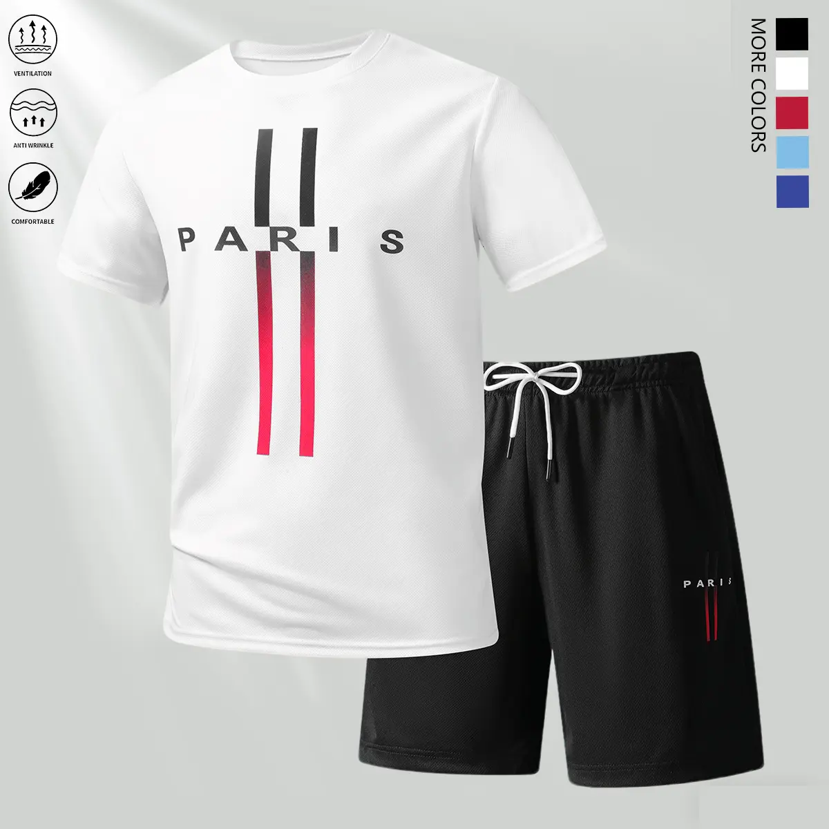 Men’s drawstring shorts spring/summer set. Casual summer wear, including short-sleeve shirts and shorts, suitable for everyday wear and sports. Two-piece set for an effortlessly vibrant lifestyle.summervibes