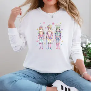 Nutcracker Long Sleeve Sweatshirt, Holiday Gildan Shirt, Christmas Jumper, Festive Crewneck Pullover, Winter Sweater, Xmas Top Cotton Fabric Comfy Elastic