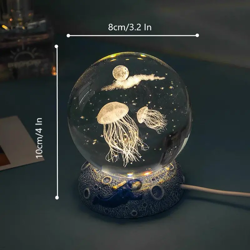 3D Jerryfish Crystal Night Lights, Glass Ball Table Lamp, perfect gift for Mon, and home decor, for bedrooms, desks, and holiday displays