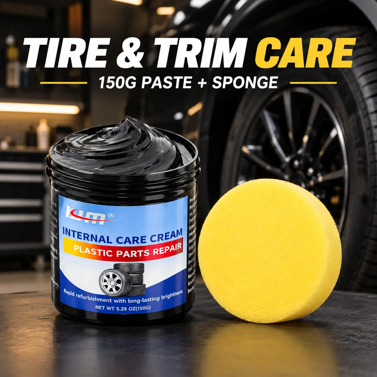 【Buy 1 Get 1 Free】150g Deep Black Tire Shine Paste - Car Maintenance Tool with Applicator Sponge, Easy Application for Rubber & Plastic Trim, Clean Finish, Auto Detailing Essential to Enhance Tire Appearance, Great Gift for Car Lovers