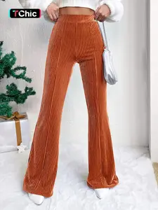 Women's Plain High Waist Flare Leg Pants, Casual Comfy Bell Bottom Trousers for Daily Wear, Ladies Bottoms for All Seasons