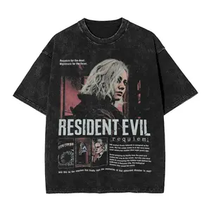 Washed T Shirt Residents Evils 12 Requiem Leon Kennedy Vintage T-Shirt Harajuku  Streetwear Short Sleeve12Summer Tees Men Women