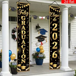 Graduation Party Banners Set, Spanish Language 2026 Graduation Congratulations Sign, Background Frame, Polyester Material