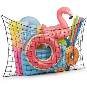 Extra Large Hanging Pool Float Net Storage Toy Holder with Hook and Ties for Inflatable Rafts and Water Toys, Easy-to-Install Poolside Fence Organizer