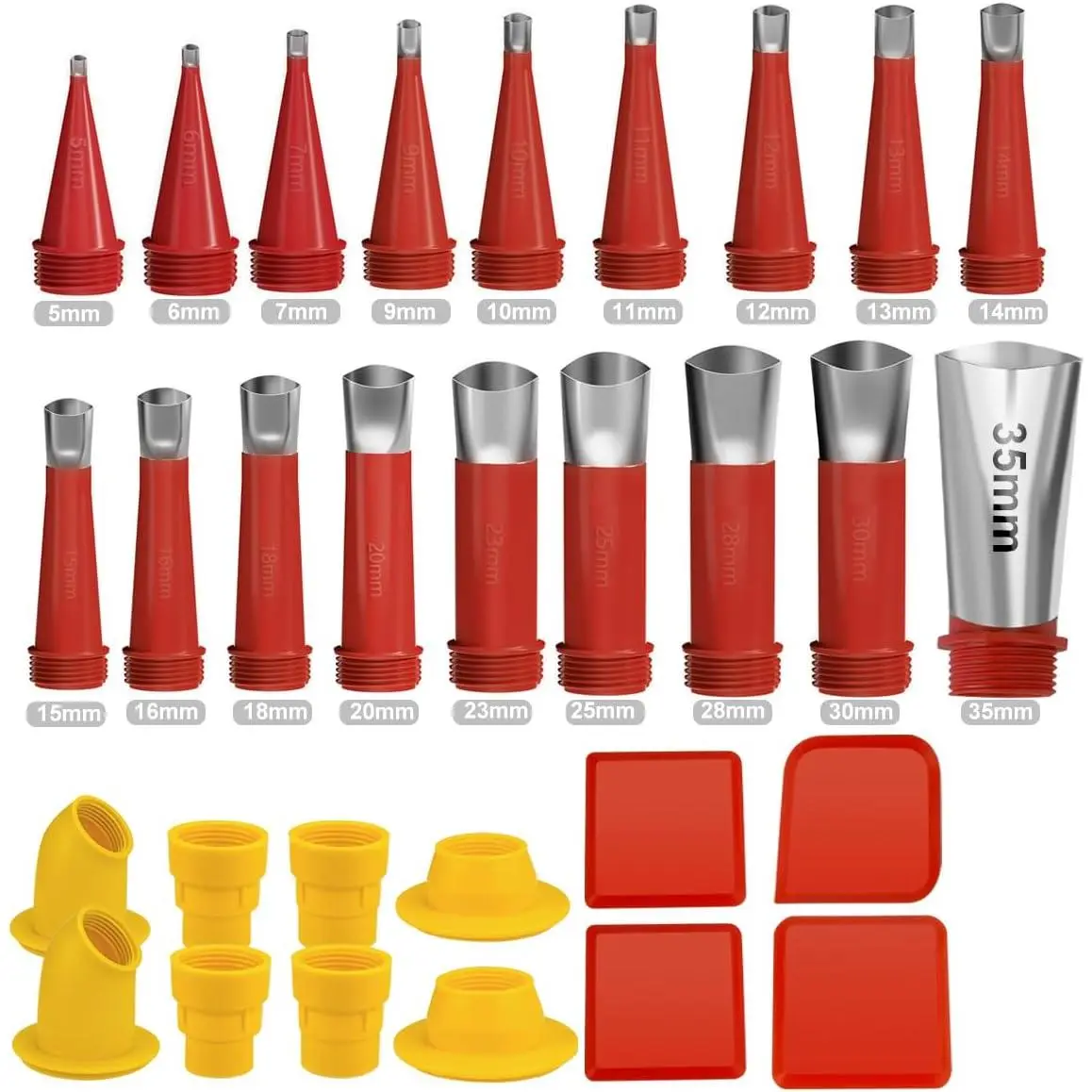 30 Piece Caulk Finisher Kit, Reusable Stainless Steel Multifunction Nozzle Set with Waterproof Bases and Duckbill Tips for Easy Sealing, Convenient, Replaceable Nozzles