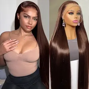 Chocolate Brown Straight 13x4 13x6 HD Transparent Lace Frontal Wig Brazilian #4 Colored Human Hair Wigs For Women Preplucked 30 Inch summerwins