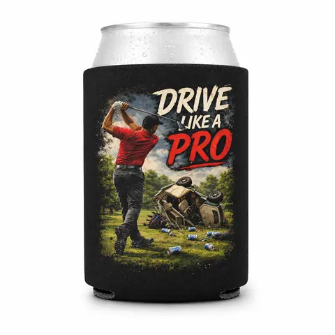 Drive Like a Pro Golf Can Cooler Sleeve – Funny Double Sided Beer Sleeve, Neoprene Drink Holder, Fits 12oz Cans & Bottles  Accessory Gag