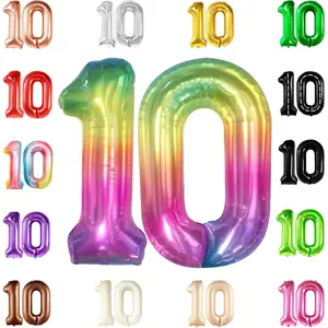 Giant Rainbow 10 Balloon Number - 40 Inch| 10th Birthday Decorations| Rainbow 10th Birthday Balloons for 10 Birthday Party Decorations| Number 10 Balloon for Happy Anniversary Decorations